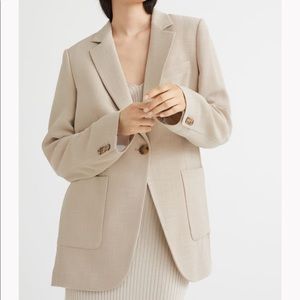 H&M Oversized Single-Breasted Linen Blazer in Light Beige, NWT